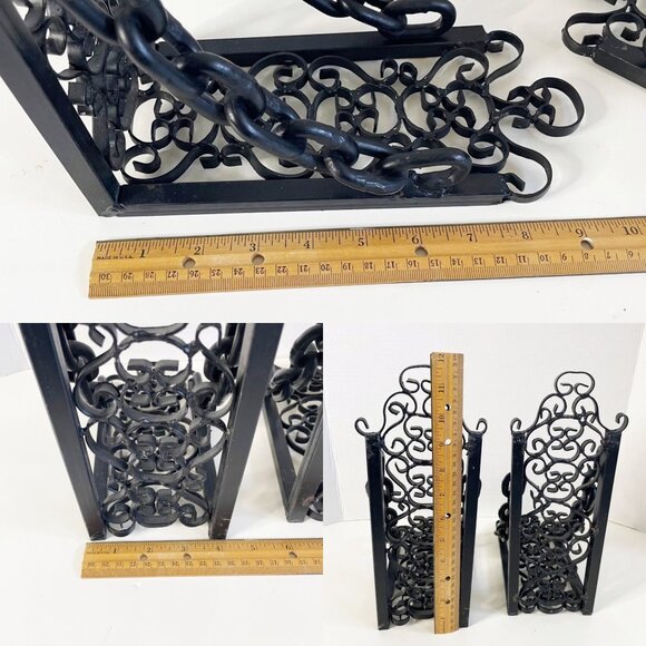 Vtg Victorian Unique Pair Steampunk Gothic Black Heavy Metal Chain Bookends Rare - Picture 5 of 7